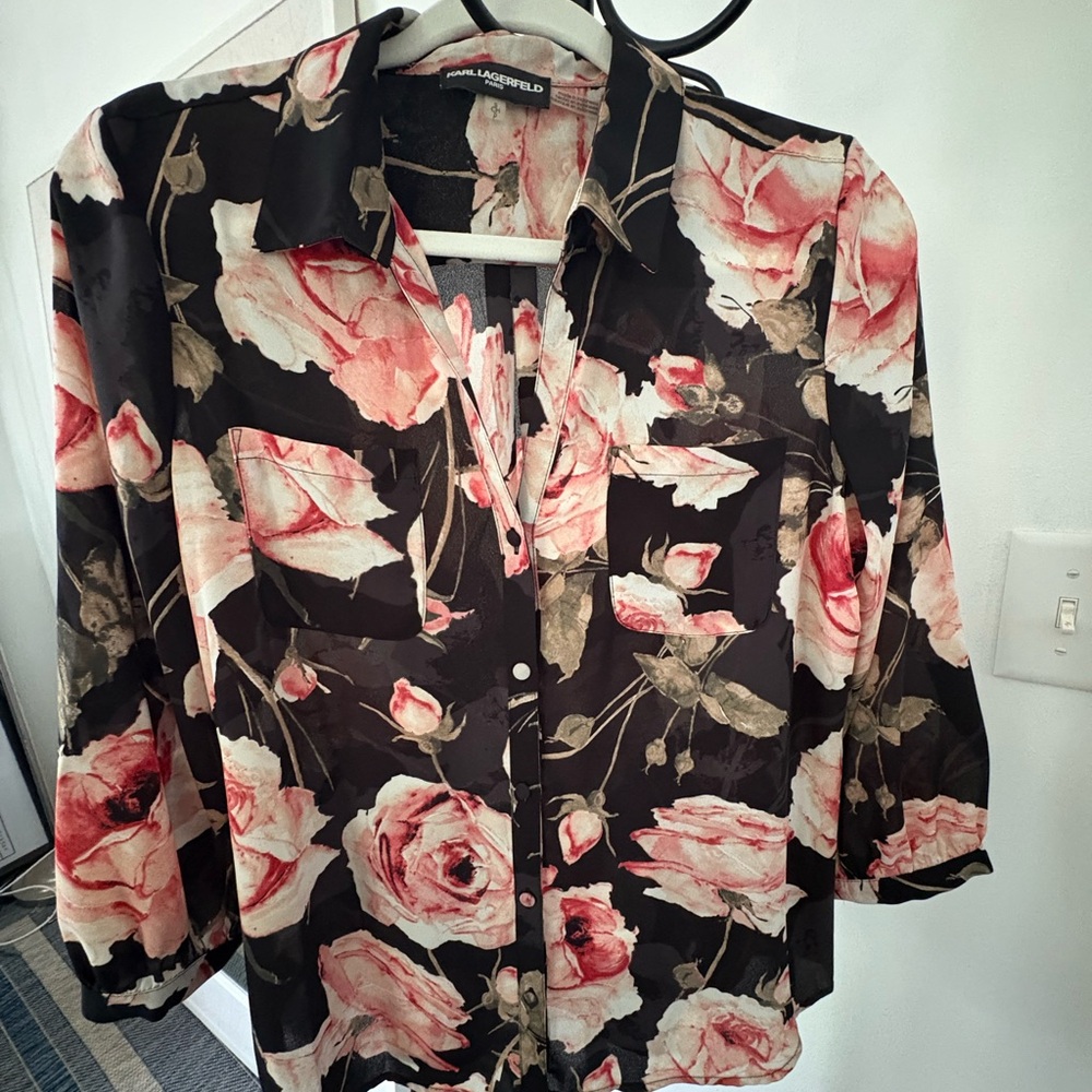 Karl Lagerfeld Black Floral Women's Top